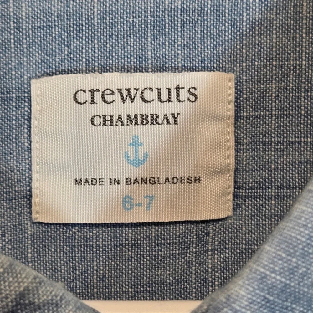 Crewcuts Chambray Short Sleeve Button Down Shirt‎ Boys 6/7 Preppy Blue Cotton